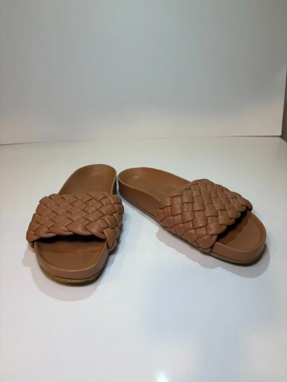Loeffler Randall Sonnie Woven Leather Slide Sandals Dark Sand Size 36 6